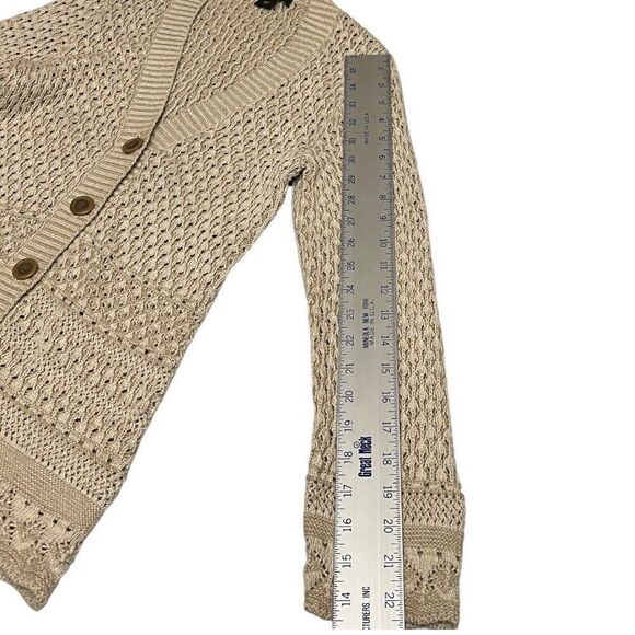 EDDIE BAUER Cardigan Sweater M Natural Beige Open Knit Button Layer Beach V-Neck - Picture 8 of 12